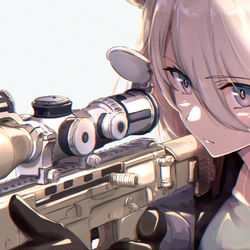 This is a pixiv picture whose title is 獅白ぼたん そげきへい (҂‾ ▵‾)︻デ═一.