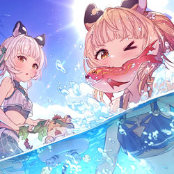 This is a pixiv picture whose title is シンダラとラオラオの海水浴.