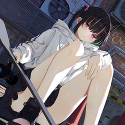 This is a pixiv picture whose title is スケボー始めた生足ちゃん.