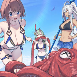 This is a pixiv picture whose title is 一夜ちゃんたちとでっかいたこ.