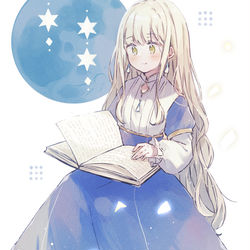 This is a pixiv picture whose title is 月明かりの読書.