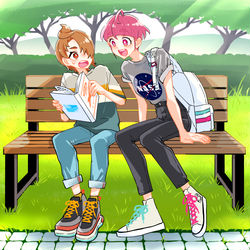 This is a pixiv picture whose title is 「何読んでるのー✨？」.