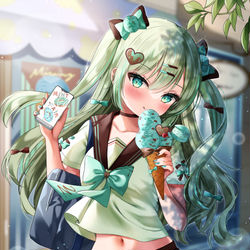 This is a pixiv picture whose title is チョコミントの食べ物に目がない後輩.