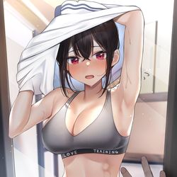 This is a pixiv picture whose title is 「あ...兄貴ごめん！汗かいてるから先にシャワー浴びさせて....