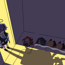 This is a pixiv picture whose title is Which one is not sleeping ? meme.