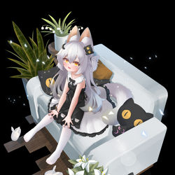 This is a pixiv picture whose title is 偷偷脱掉鞋子散味被发现而面露窘迫的小猫咪.
