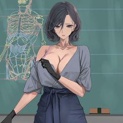 This is a pixiv picture whose title is 唐突に脱ぎだす天然美術教師.