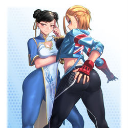 This is a pixiv picture whose title is 春麗 & キャミィ.