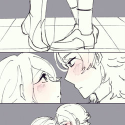 This is a pixiv picture whose title is 「(なんで隠れるんすか！？)」.