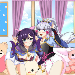 This is a pixiv picture whose title is Ayaka and Mona Happy Diaper.