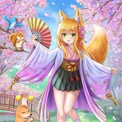 This is a pixiv picture whose title is みな狐ちゃん「春の桜」.