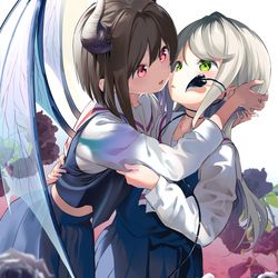 This is a pixiv picture whose title is わたしはサキュバスとキスをした.
