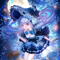 This is a pixiv picture whose title is 空飛ぶお絵描き魔女(全身版).