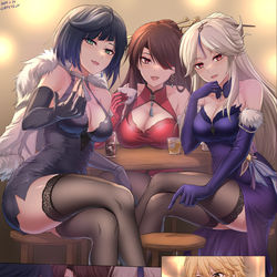 This is a pixiv picture whose title is 「旅人、こっちで一緒に飲まない？」.