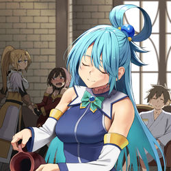 This is a pixiv picture whose title is 『牛乳を浄化するアクア』.