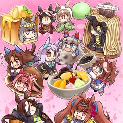This is a pixiv picture whose title is 夏コミ新刊制作中「スイーツとウマ娘」.