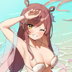 This is a pixiv picture whose title is 貝殻ビキニ甘奈.