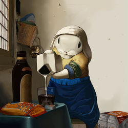 This is a pixiv picture whose title is カルーアに牛乳を注ぐ兎.