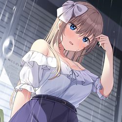 This is a pixiv picture whose title is 買い物帰りに急な雨….