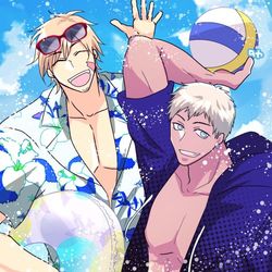 This is a pixiv picture whose title is 海で遊ぶ元アサシン達.