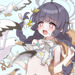 This is a pixiv picture whose title is ミユをつつくなトリ公！.