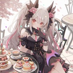 This is a pixiv picture whose title is ベルゼブブと終わらないティータイム.