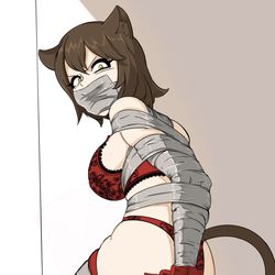 This is a pixiv picture whose title is Sexy lingery and nicely gagged.