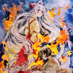 This is a pixiv picture whose title is 水彩画藤原妹紅.