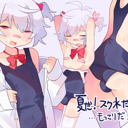 This is a pixiv picture whose title is 夏…♡スク水…♡…男♡はにゃん.
