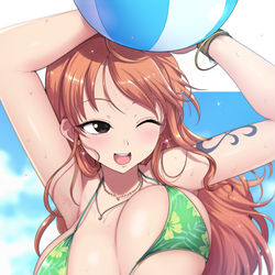 This is a pixiv picture whose title is 水着で元気に遊ぶナミさん.