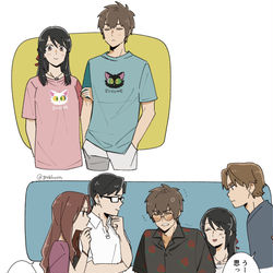 This is a pixiv picture whose title is 映画を見に行った瀧くんと三葉、とその友人たち.