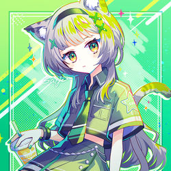 This is a pixiv picture whose title is 緑猫.