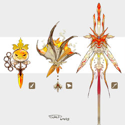 This is a pixiv picture whose title is ホウエン御三家モチーフの武器（ポケモン）.