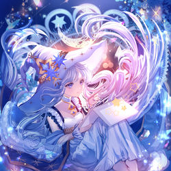 This is a pixiv picture whose title is 月夜のお絵描き魔女(全身版).