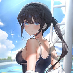 This is a pixiv picture whose title is 「制服の下、水着だから見てても平気だよ？」⑳.