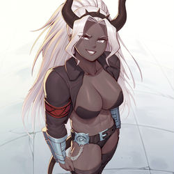 This is a pixiv picture whose title is Judgement- Helltaker.
