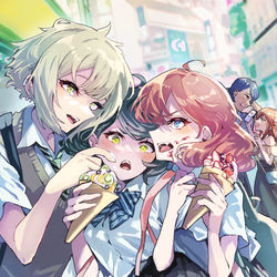 This is a pixiv picture whose title is メスガキ制服デートに挟まる5号を許せの絵.