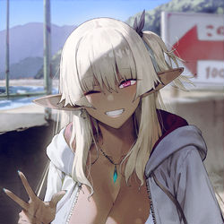 This is a pixiv picture whose title is 海辺のエルフさん.