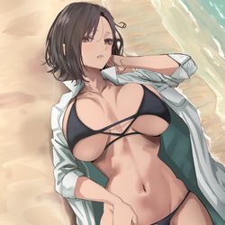 This is a pixiv picture whose title is 横に広がる乳.