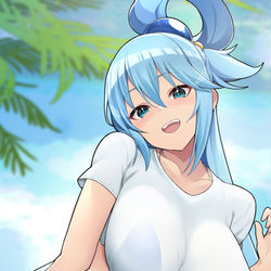 This is a pixiv picture whose title is Tシャツ水着駄女神.