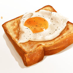 This is a pixiv picture whose title is 目玉焼きトースト.