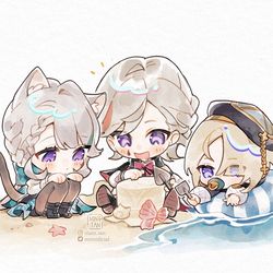 This is a pixiv picture whose title is 3 fontaine siblings.