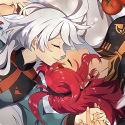 This is a pixiv picture whose title is 🍅🦝💍.