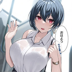 This is a pixiv picture whose title is OLお姉さん(巨乳)とちょっと進展.