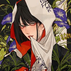 This is a pixiv picture whose title is 夏草の陰.