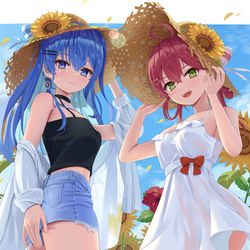This is a pixiv picture whose title is 夏、向日葵とみこめっと.