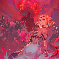 This is a pixiv picture whose title is 紅き月.