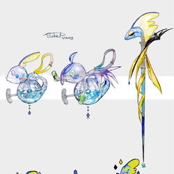 This is a pixiv picture whose title is メッソン・ジメレオン・インテレオンモチーフの武器(ポケモン).