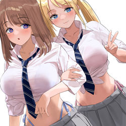 This is a pixiv picture whose title is 腰の上に紐パンを結んで魅せる紐パンJK達.