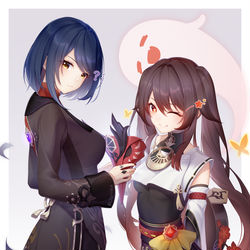 This is a pixiv picture whose title is 九条と胡桃の衣装チェンジ（3/3）⚡🔥.